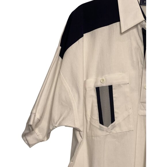 Vintage-Style Envoy Men White & Navy Polo Shirt W/ Front Pockets Large Deadstock - Picture 5 of 14